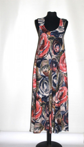 Rochie retro din viscose cu print floral roz și albastru – anii ’90
