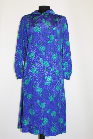 Rochie retro flori verzi pe fond albastru anii '80