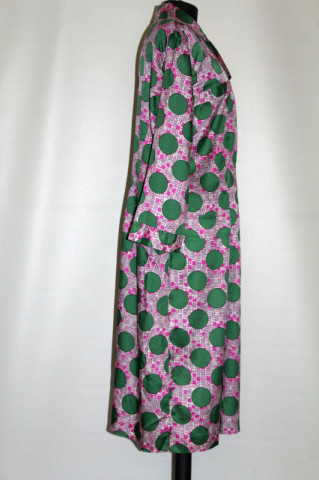 Rochie vintage buline verzi și flori fucsia anii 60