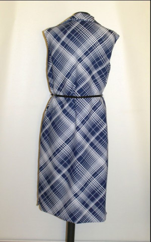 Rochie vintage carouri alb cu bleumarin anii 70