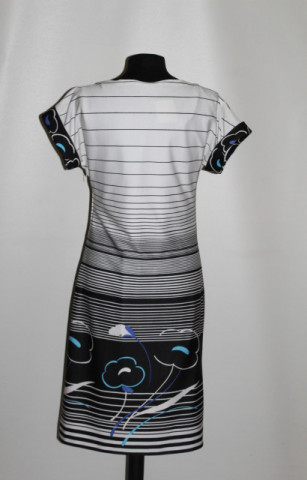 Rochie vintage Creazione Aldo Fellini – alb cu dungi și motive florale - Img 2