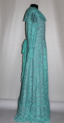 Rochie vintage de ocazie Kleemeier Hof – dantelă verde caraibe, anii ’70 - Img 2