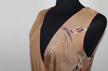 Rochie vintage din mătase Dobby maro scorțișoară – anii ’50, realizată manual - Img 5