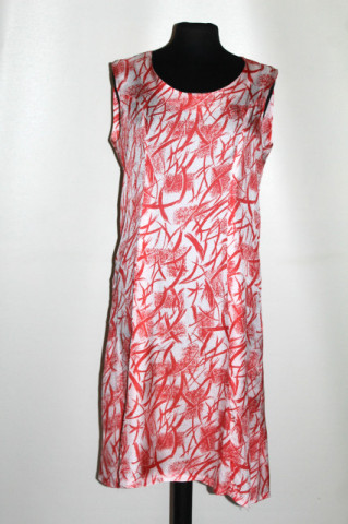 Rochie vintage print abstract corai pe alb – anii ’70
