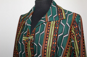 Rochie vintage print geometric pe fond verde anii 70