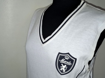 Vestă retro tricot fin Antony Moratto – alb cu dungi bleumarin - Img 5