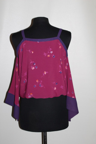 Bluza Goody‑Goody anii ’70 – chiffon vișiniu cu print floral - Img 4