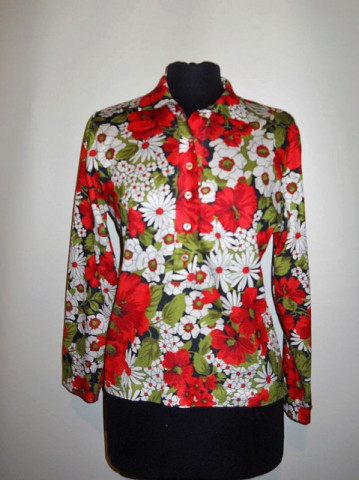 Bluza vintage print floral rosu anii '60
