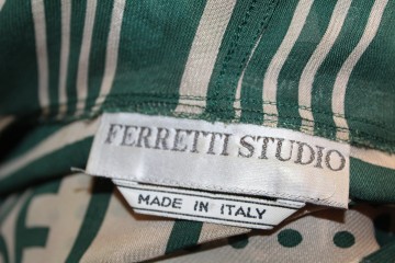 Cămașă buline și logo Alberta Ferretti – chiffon verde & ivoire, vintage designer - Img 7