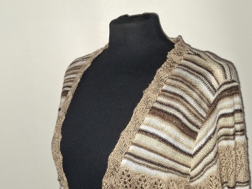 Cardigan M&Co dantelat repro anii 70, bej și maro - Img 6