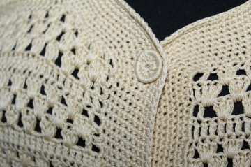 Cardigan vintage din crochet galben pai – anii ’40, realizat manual - Img 6
