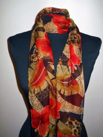 Esarfa retro print orhidee anii '80