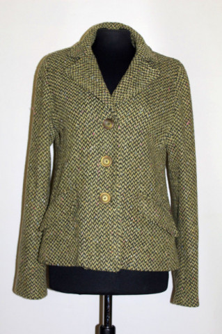 Jachetă din stofă herringbone verde repro anii 70