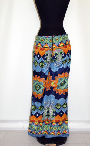 Pantaloni hippie print psihedelic portocaliu cu albastru anii '70