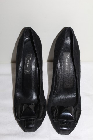 Pantofi cu toc sculptural Bagatt – piele naturală întoarsă neagră, design italian - Img 4