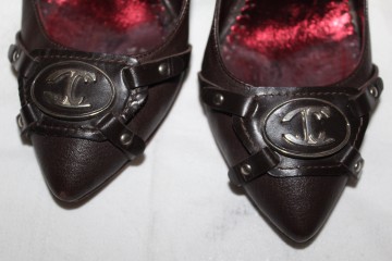 Pantofi maro Just Cavalli – piele naturală cu cataramă logo, vintage designer - Img 4