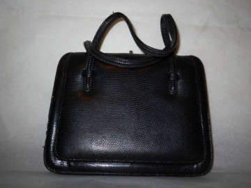 Poseta vintage din piele neagra de soparla anii '40