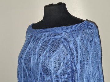 Pulover albastru ceruleum, tricot bumbac asimetric - Img 5