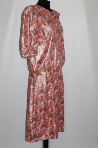 Rochie de ocazie din brocart roz cu portocaliu anii 70