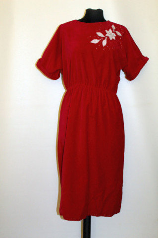 Rochie din catifea panne roșie anii 70 - 80