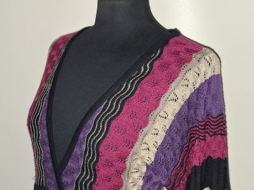 Rochie din tricot dantelat repro anii ’70 – mini retro violet & bej - Img 6