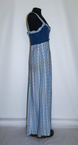 Rochie maxi albastra dungi si print floral anii '80