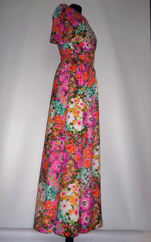 Rochie maxi print floral multicolor anii '60 - Img 4