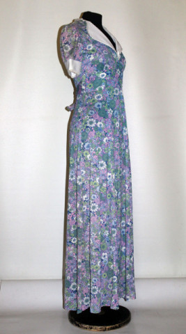 Rochie maxi vintage cu flori verzi si roz anii '60