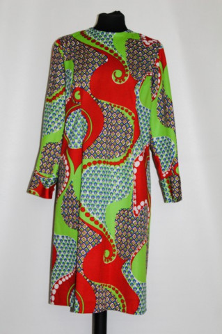Rochie mod print verde acid, albastru si rosu anii '60
