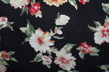 Rochie neagra vintage cu guleras alb print floral anii '70