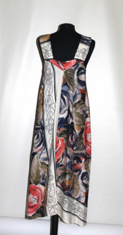 Rochie retro din viscose cu print floral roz și albastru – anii ’90 - Img 3