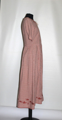 Rochie stil barn dress Anne‑Loup din pânză de bumbac cu carouri maro‑alb – anii ’90 - Img 3