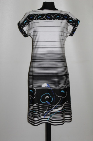 Rochie vintage Creazione Aldo Fellini – alb cu dungi și motive florale