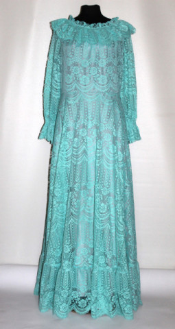 Rochie vintage de ocazie Kleemeier Hof – dantelă verde caraibe, anii ’70