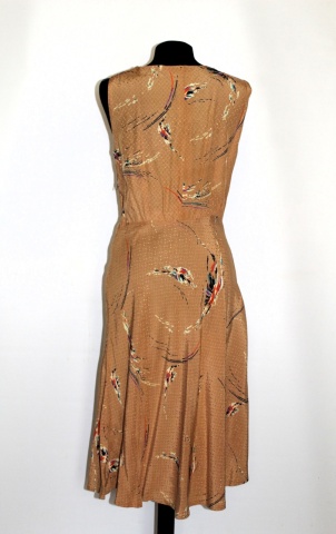 Rochie vintage din mătase Dobby maro scorțișoară – anii ’50, realizată manual - Img 2