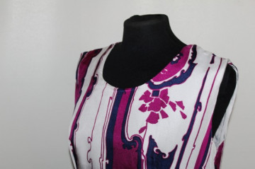 Rochie vintage mod violet, bleumarin si alb anii '60
