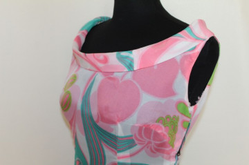 Rochie vintage print abstract roz si verde anii '60