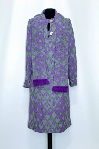 Rochie vintage print geometric violet si gri anii '60