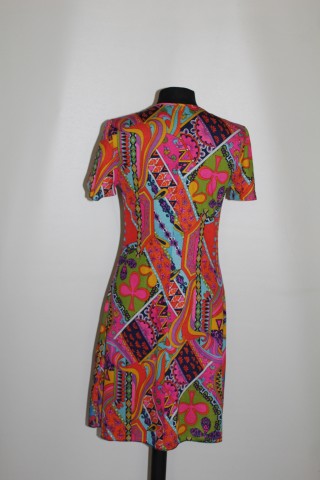 Rochie vintage print psihedelic multicolor anii 70 - Img 3