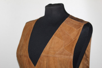 Vestă retro din piele întoarsă patchwork – anii ’80 - Img 4