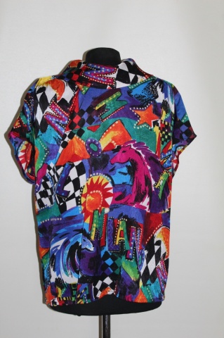 Bluză multicoloră cu print geometric – anii ’90, croială lejeră - Img 3