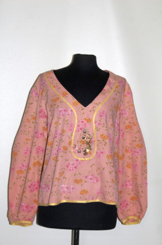 Bluză roz print floral repro anii 70
