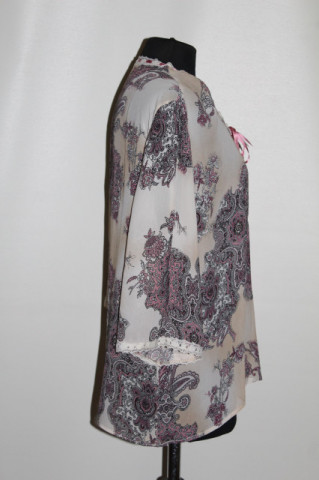 Bluza vintage din chiffon cu print paisley roz pe fond alb‑bej – anii ’90 - Img 2