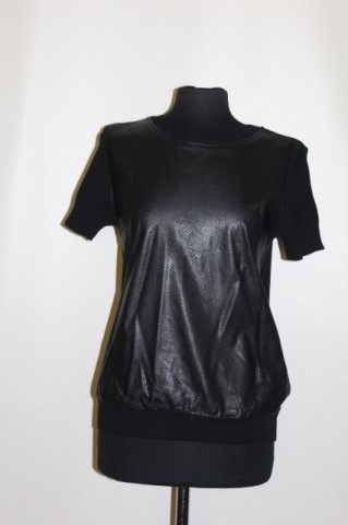 Bluză vintage Zara Knit cu piele artificială & tricot – neagră, elastică