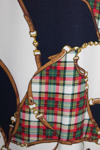 Cămașă tartan & echitație anii ’90 – viscose multicolor, retro lejeră - Img 4