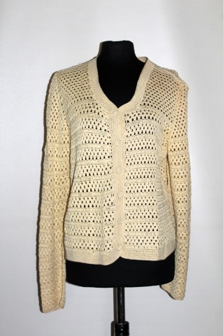Cardigan vintage din crochet galben pai – anii ’40, realizat manual