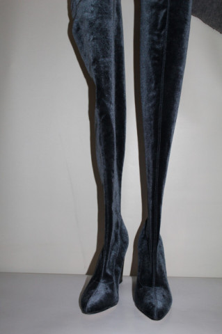 Cizme din catifea peste genunchi – albastru petrol, glam vintage - Img 3