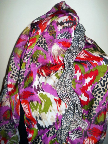 Esarfa lunga din voal optical print si animal print anii '90 - Img 2
