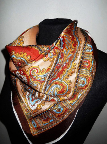 Esarfa vintage print oriental maro anii '60