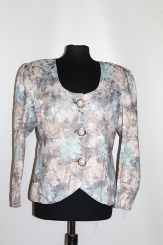 Jachetă din brocart bleu – retro anii ’80, floral stilizat